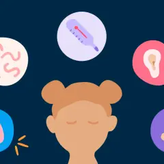 Barn med influensasymptom: feber, snuva, ont i öronen, lungproblem och magvirus.