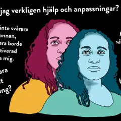 Två ansikten med text som ifrågasätter om svårigheter beror på npf diagnos eller om man bara behöver skärpa sig.