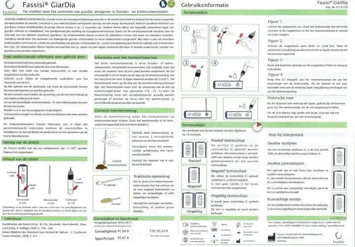 Testkit för att upptäcka giardia lamblia i avföring. Visar hur man samlar prov, utför testet och tolkar resultaten.