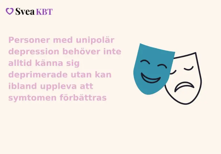 Två teatermasker, en glad och en ledsen, illustrerar att depression symtom kan variera.