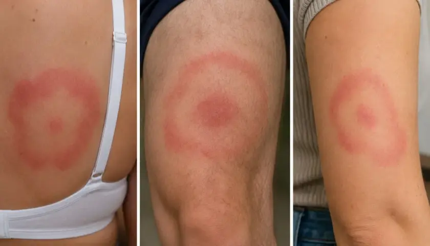Tre olika hudutslag som kan indikera borrelia. Tidig behandling är viktig för att undvika komplikationer.