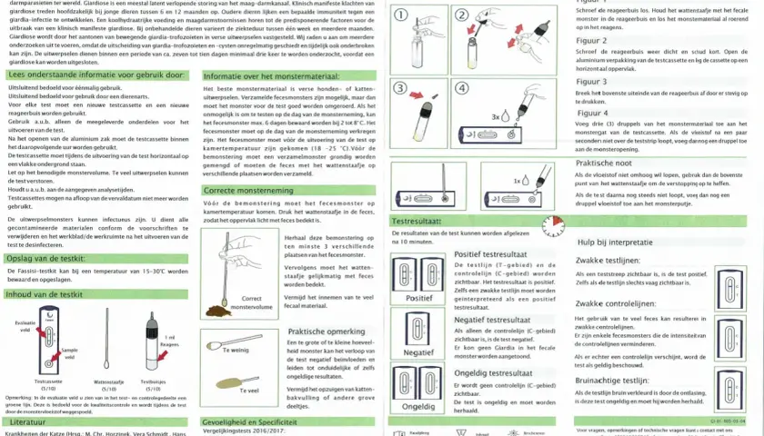 Testkit för att upptäcka giardia lamblia i avföring. Visar hur man samlar prov, utför testet och tolkar resultaten.