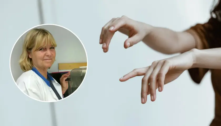 Forskare ger nytt om vikingasjukan. En kvinna i labbrock och en persons händer syns.