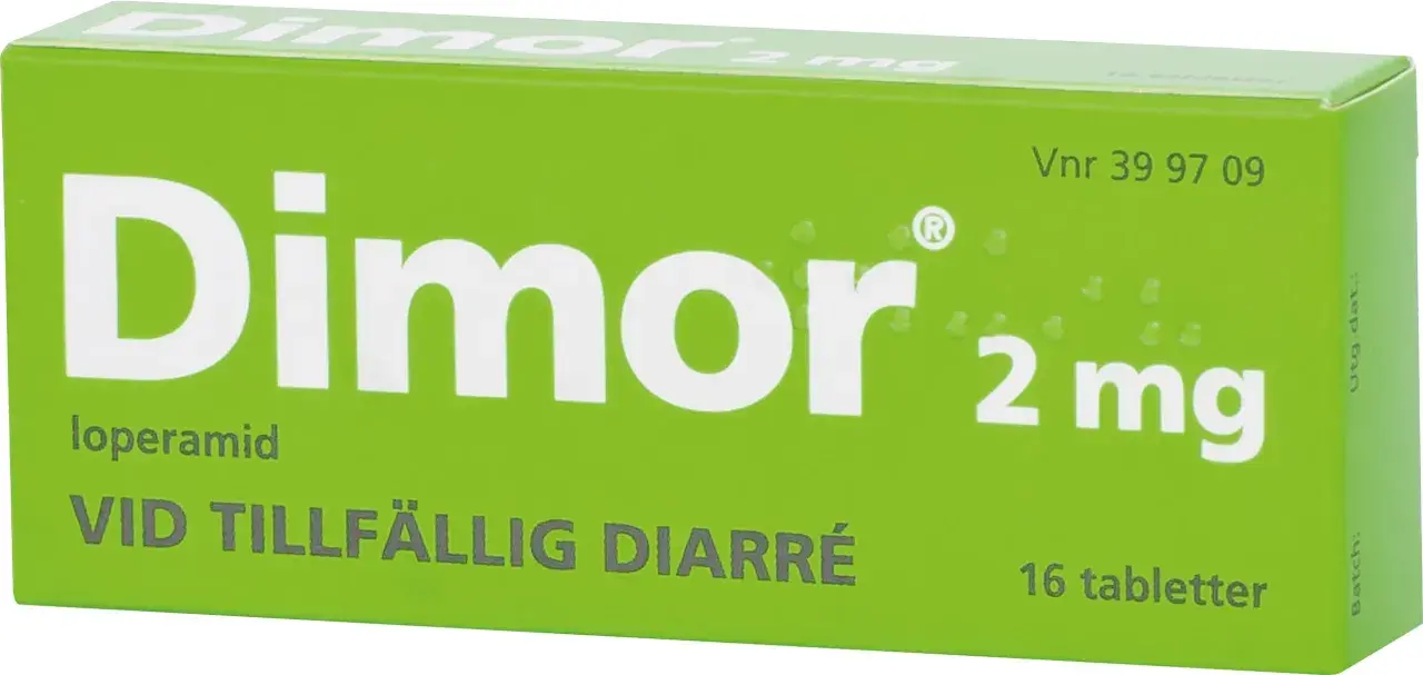Dimor 2 mg loperamid mot tillfällig diarré. Kan vara till hjälp vid orolig mage, även om det inte är direkt kopplat till corona.