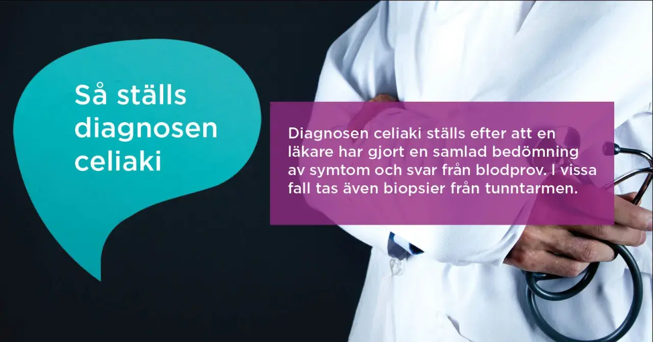 Läkare ställer diagnosen celiaki, en form av gluten intolerans, baserat på symtom och blodprov.